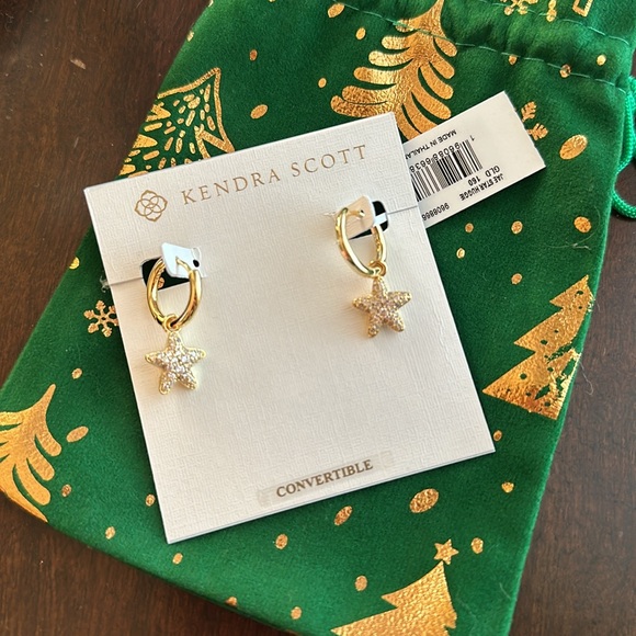 Kendra Scott Jae Convertible Gold Star Pave Huggie Earrings - Picture 3 of 5